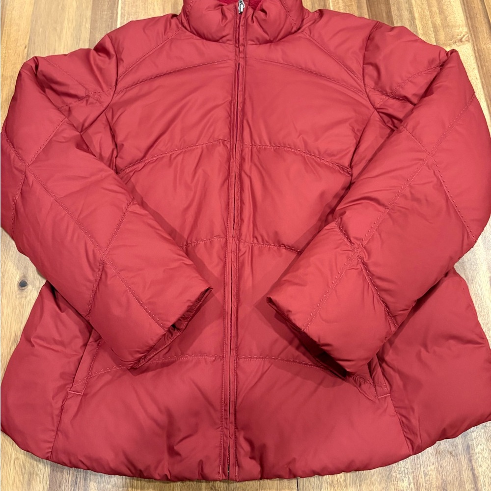 Eddie Bauer Goose Down Puffer Jacket Red 1X Plus Size Cinched Waist Warm Coat